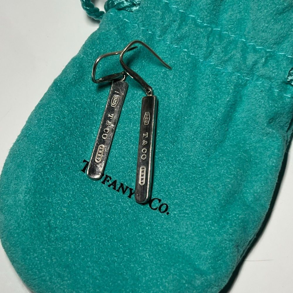 Tiffany & Co Sterling Silver 1837 Bar Drop Earrings